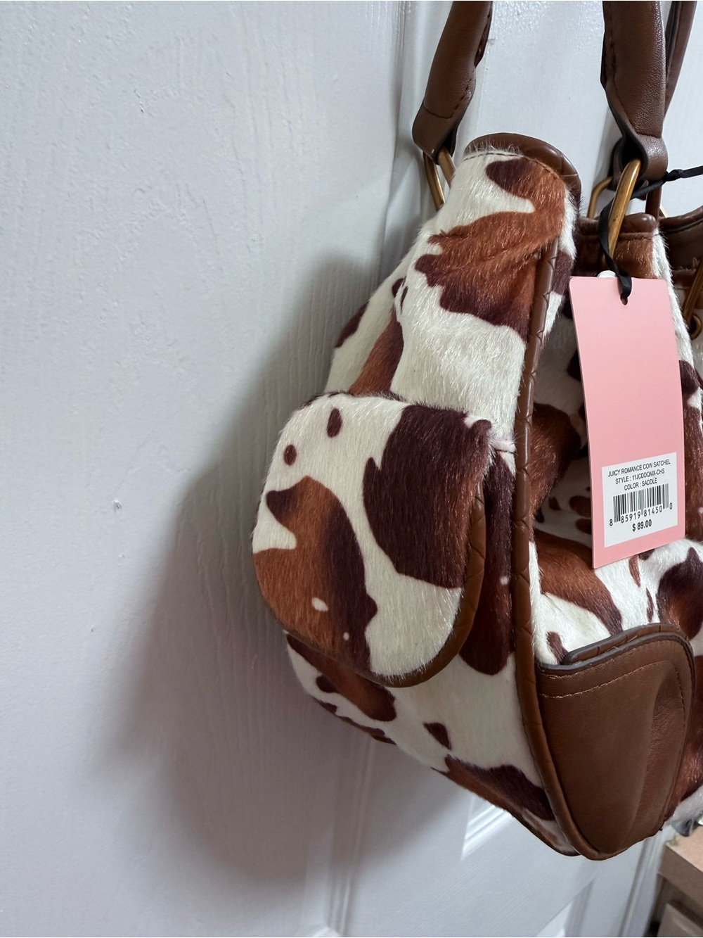NWT Juicy Romance Cow Print Satchel in Saddle (Brown) - Picture 4 of 6